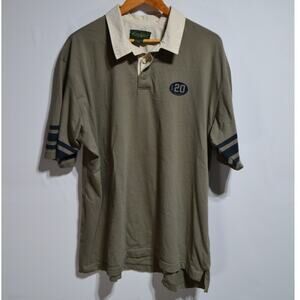 Eddie Bauer Men's Rugby Short Sleeve Polo Shirt Size XXL Tan & Blue